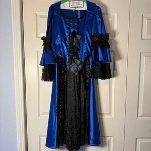Victorian Costume Blue Black Lace Ruffle Trim Dress Cosplay Size 6